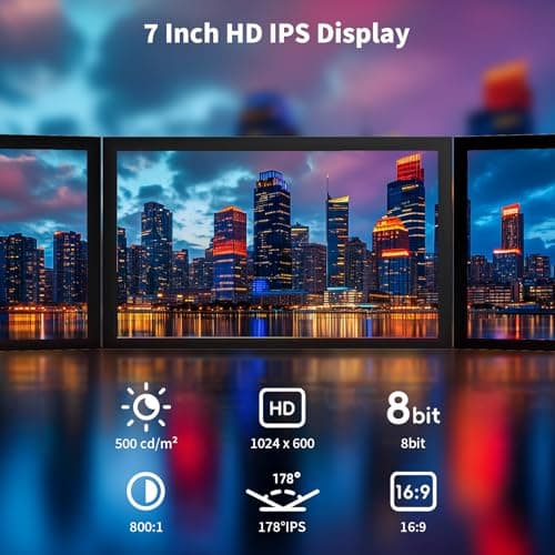 7 Inch Small Monitor, 1024×600 HD IPS Mini Monitor with Built-in Speakers/HDMI/VGA/AV Input for Raspberry Pi, PC, TV, DVD, CCTV