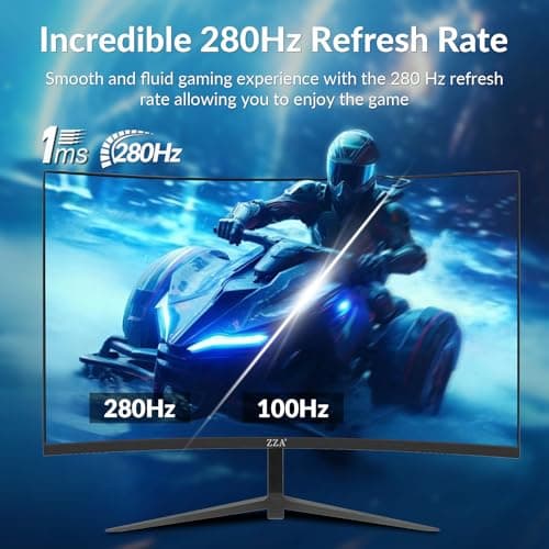 ZZA 27 Inch Gaming Monitor, Computer Monitor Frameless Ultra-Fast 280Hz/240Hz 1ms FHD 1080P,Curved Monitor 1800R|FreeSync|99% sRGB|HDR|Low Blue Light|HDMI DP Ports|VESA Mount|Metal Stand