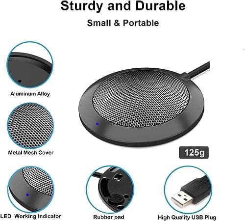 Conference USB Microphone, Computer Desktop Mic with LED Indicator, Plug & Play Omnidirectional Condenser PC Laptop Mics for Online Meeting, Class, Skype, Recording, Zoom, (No Speakers Included)