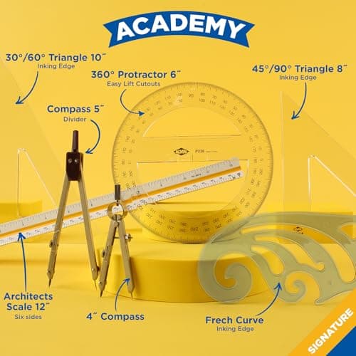 ALVIN Academy Drafting, Drawing and Design Signature Kit | 17 Pieces | Class Tools for Geometry, Architecture and Engineering Students | - Model DDKS3