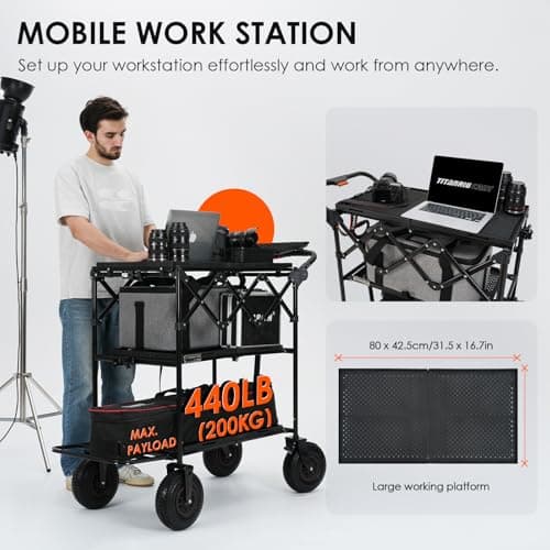 TARION Video Production Camera Cart: Foldable Cart for Photographer Quick Release with 360° Swivel Wheels for Film Studio Stage Lighting Storage Digital Tech Cart Payload up to 440lb Titanrig Cart