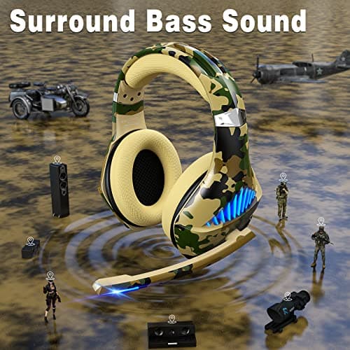 Gaming Headset for PS5 PS4 Xbox ONE Switch PC with Noise Cancelling Over-Ear Stereo Bass Surround Sound Gaming Headphone -Camo