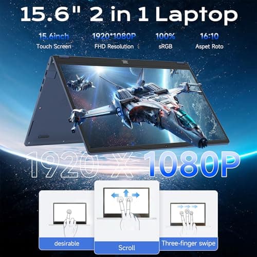 2 in 1 Laptop Convertible 15.6 Inch (16GB RAM, 1TB SSD), i3-1215U 6-Core Processor(Up to 4.4Ghz), FHD IPS Touch Screen Laptop Computer 360° for Students and Business, USB 3.0, Type C