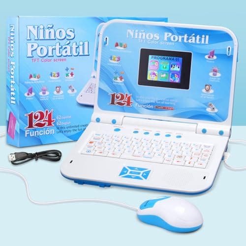Educational and Bilingual Laptop Spanish/English, Color Screen Learning Laptop with 124 Learning Modes, Computer for Kids Ages 5+