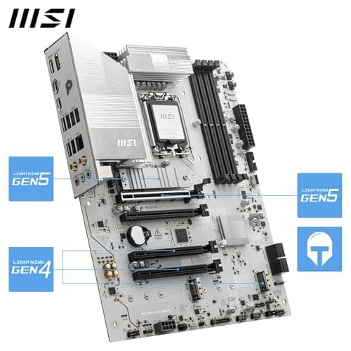 MSI PRO Z890-S WiFi White Motherboard, ATX - Supports Intel Core Ultra Processors (Series 2), LGA 1851 - DDR5 Memory Boost (8600+ MT/s OC), PCIe 5.0 x16 & 4.0 x16, M.2 Gen5, Wi-Fi 7, 2.5G LAN