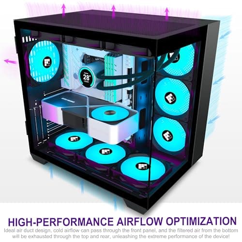 F600 PC Case - Pre-Installed 7 PWM ARGB Fan, ATX Mid-Tower Gaming PC Case, 270° Panoramic Glass with Type-C, FOIFKIN (Black, F600)