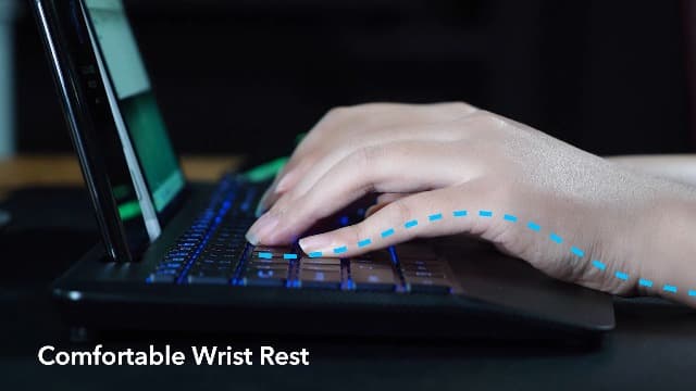 Wireless Keyboard with 7 Colored Backlits, Wrist Rest, Phone Holder, Rechargeable Ergonomic Computer Keyboard with Silent Keys, Full Size Lighted Keyboard for Windows, MacBook, PC, Laptop (Black)