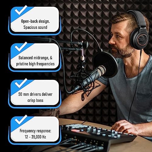 PHILIPS Over Ear Open Back Stereo Headphones Wired with Detachable Audio Jack, Studio Monitor Headphones for Recording Podcast DJ Music Piano Guitar (SHP9600)