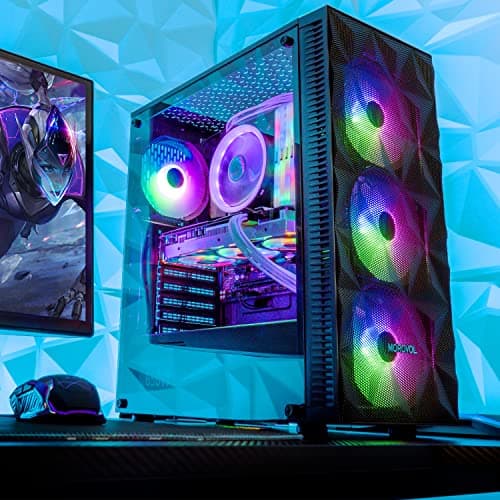 PC Case Pre-Install 4 RGB Fans, ATX Gaming Computer Case with Diamond-Shaped Mesh Front & Tempered Glass Side Panel, USB 3.0 Airflow Mid Tower case,621