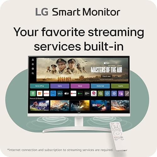 LG 27SR75U-W 27 inch 4K UHD (3840x2160) IPS HDR10 USB Type-C 65W PD Smart Monitor webOS 23 AirPlay Screen Share Bluetooth ThinQ App Built-in Speaker HDMI White