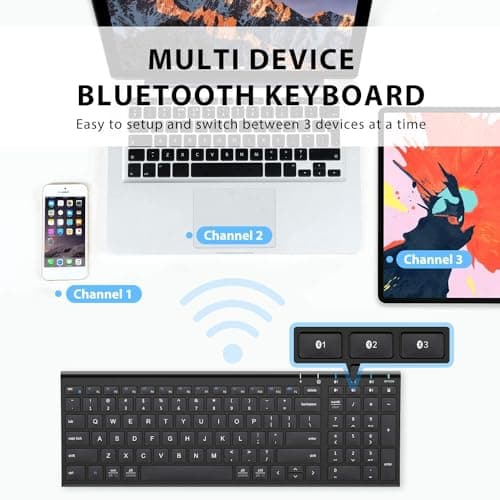 iClever BK10 Bluetooth Keyboard, Universal Bluetooth 5.1 Wireless Keyboard with Number Pad, Ergonomic Design, Multi-Device Compatibility, Stable Connection for Mac, iPad, iPhone, Android, Windows