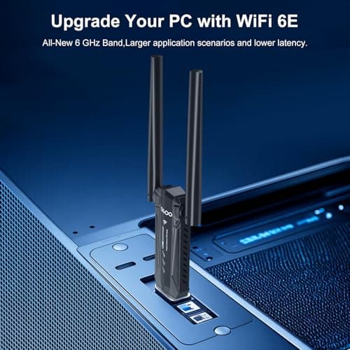 USB 3.0 WiFi 6E Adapter for Desktop PC, QGOO Tri-Band Axe 5400 Wireless Network Receiver/Dongle with 5dBi Dual Antennas, WiFi Card/Stick 6G/5G/2.4G for Laptop Computer Only Compatible Windows 11/10