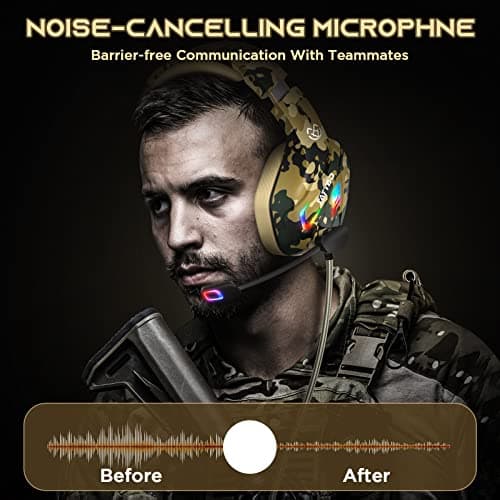 Gaming Headset for Ps5 Ps4 Xbox One Switch PC with Noise Cancelling Mic, Surround Sound PS5 Gaming Headphones with RGB Light