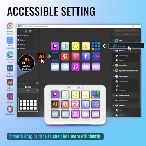 AmpliGame FIFINE Gaming Controller with 15 Shortcuts for OBS Streaming Studio with Macro Keys, Trigger Actions, PC Media RGB Controller for Content Creation/Office Work-D6 White