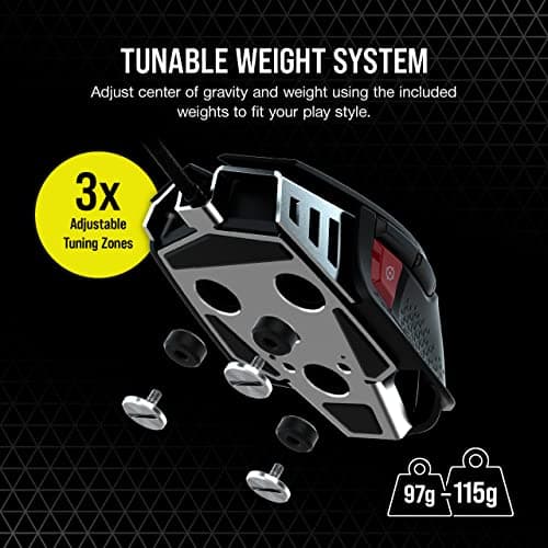 Corsair M65 RGB Ultra Tunable FPS Gaming Mouse Marksman 26,000 DPI Optical Sensor, Optical Switches, AXON Hyper-Processing Technology, Sensor Fusion Control, Tunable Weight System - Black