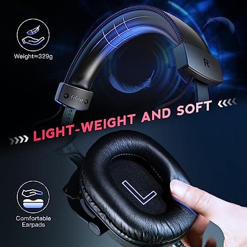 FIFINE PC Gaming Headset, USB Headset with 7.1 Surround Sound, Detachable Microphone, Control Box, 3.5mm Headphones Jack, Over-Ear Wired Headphones for PS5/Xbox/Switch, Black-AmpliGame H9