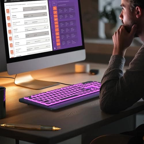 Backlit Computer Keyboards, Wired USB LED Keyboard with 7 Colors Backlight, Plug and Play, Waterproof, Full Size Quiet Computer Keyboard for Windows Desktop, PC, Laptop, Gaming