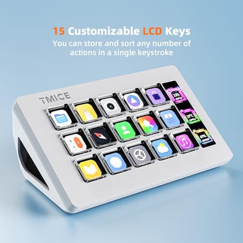 TMICE Stream Controller - Live Production Controller with 15 Customizable LCD Keys and Adjustable Stand, Trigger Actions in OBS Studio, Streamlabs, Twitch, YouTube and More, Works with PC/Mac