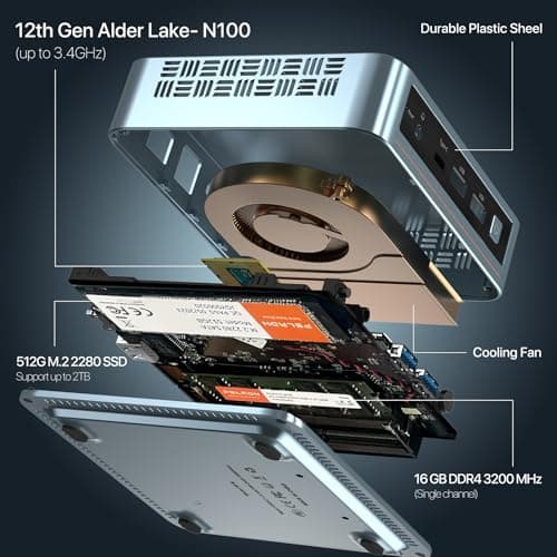 PELADN Mini PC,12th Gen Alder Lake- N100(up to 3.4GHz), 16GB DDR4 RAM 512GB M.2 PCIe SSD, Desktop Computer Support 4K Dual Display/USB3.2/WiFi 4/BT4.2