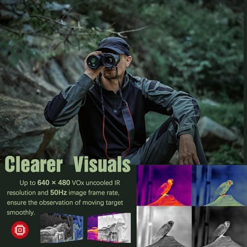 B50-640 LRF Thermal Binoculars for Hunting， Infrared Heat Night Vision with 50mm Focal Length, 640×480 pix @ < 30 mK NETD Sensor, LRF with 600m Accuracy, OLED High-Definition Display