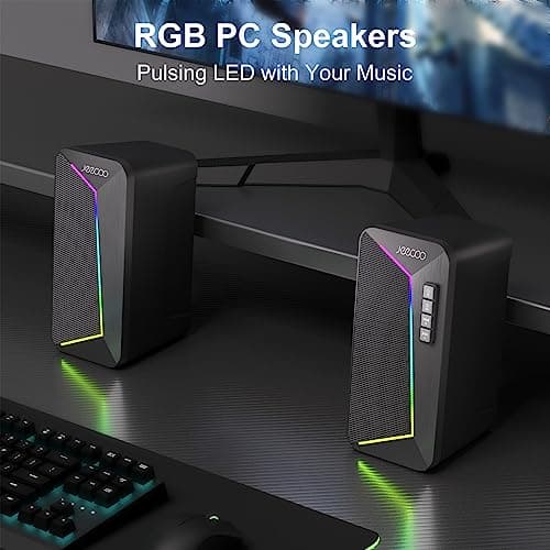 Jeecoo M30 Bluetooth Computer Speakers, PC Gaming Speakers for Desktop with Crisp Stereo Sound, Dynamic LED Modes, Easy-Access Control, 10W - USB-Powered