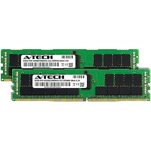A-Tech 64GB Kit (2x32GB) DDR4 2400MHz PC4-19200 ECC RDIMM 2Rx4 Dual Rank 1.2V ECC Registered DIMM 288-Pin Server & Workstation RAM Memory Upgrade Modules (A-Tech Enterprise Series)