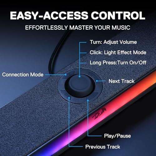 Redragon GS515 RGB Desktop Soundbar, 2.0 Channel Stereo Computer Speakers for Desktop with Bluetooth 5.3, USB-C/USB Powered, Black