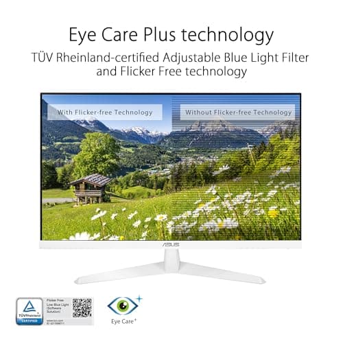 ASUS 27” 1080P Eye Care Monitor (VY279HF-W) - FHD, IPS, 100Hz, 1ms, Adaptive Sync, for Working and Gaming, Eye Care Plus technology, Blue Light Filter, Flicker Free, DisplayWidget Center, 3yr warranty