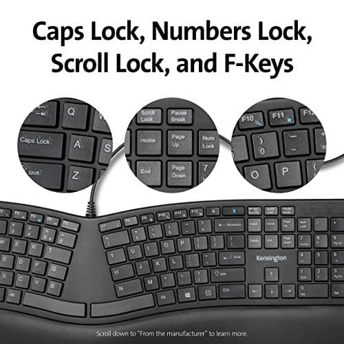 Kensington Pro Fit Ergonomic Wired Keyboard- Black (K75400US)