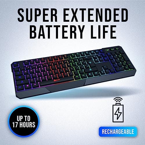 KLIM Chroma Wireless Gaming Keyboard RGB New - Long-Lasting Rechargeable Battery - Quick and Quiet Typing - Water Resistant Backlit Wireless Keyboard for PC PS5 PS4 Mac - Black
