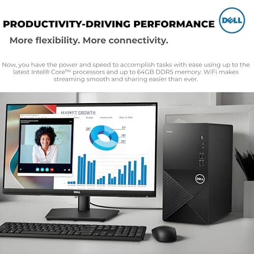 Dell Desktop Computers Tower PC for Home Business Student, 14th Gen Intel Core i3-14100 (Beat i5-12400), 32GB DDR5 RAM, 1TB PCIe SSD, WiFi 6, Bluetooth, Keyboard and Mouse, Windows 11 Pro