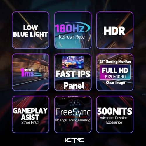 Gaming Monitor 27 inch 180hz 1ms | Fast IPS Screen 1080p Monitor|2 x HDMI 2.0 &1 x Display Port 1.4 | Support Freesync and Wall Mount | 108% sRGB with HDR 10
