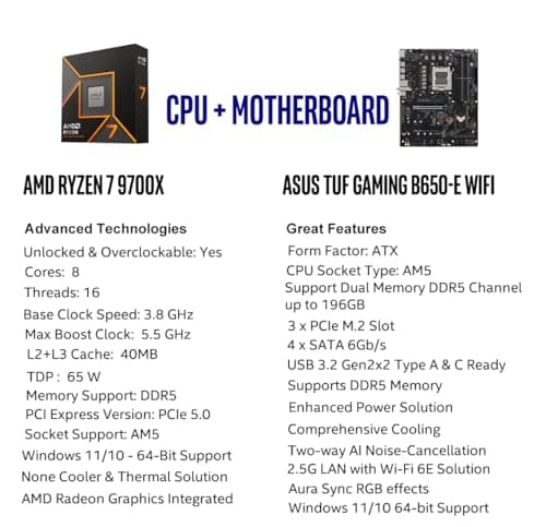 Micro Center AMD Ryzen 7 9700X CPU Processor with ASUS TUF Gaming B650-E WiFi AMD B650 AM5 ATX Motherboard