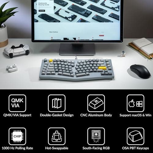 Keychron Q10 Wired Custom Mechanical Keyboard Knob Version, 75% Alice Layout QMK/VIA Programmable Macro with Hot-swappable Gateron G Pro Blue Switch Compatible with Mac Windows Linux (Grey)