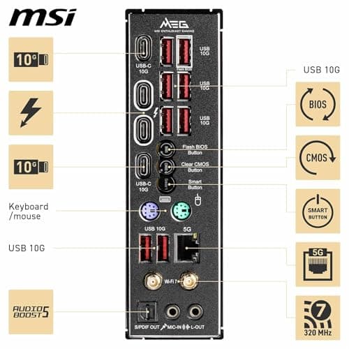 MSI MEG Z890 Unify-X Motherboard, ATX - Supports Intel Core Ultra Processors (Series 2), LGA 1851-110A SPS, DDR5 Memory (9600+ MT/s OC), PCIe 5.0 & 4.0 x16, M.2 Gen5, Thunderbolt 4, Wi-Fi 7, 5G LAN