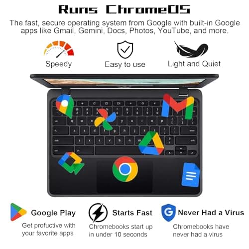 acer 311 Chromebook Laptop, 11.6'' HD IPS Display, 4GB LPDDR4 RAM, 64GB EMMC, Intel Celeron N4500, Intel UHD Graphics, 10 Hours Battery Life, USB3.1，Wi-Fi5, Chrome OS, Black, Warwolf Mouse