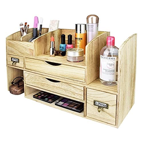 Ikee Design Large Extendable Wooden Desktop Organizer For Office Supplies, Storage Shelf Rack Book Shelf, Stationary Compartment Holder, Back to School, 17 1/4 W x 7 1/2 D x 12 H in