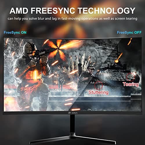 CRUA 24” Curved Gaming Monitor, 180Hz/144Hz FHD 1080P, Support 120% sRGB, AMD FreeSync, Low Motion Blur, Wall Mount Installs Compatible, for Office and Games(HDMI 1.4 & DP 1.2) – Black