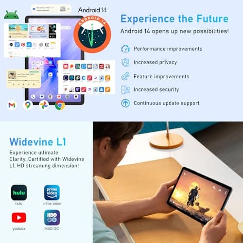Blackview 10 inch Android Tablet, 2025 Android 14 Tablet with 12(4+8) GB+128GB 2TB Expand, Dual Speakers and Camera, BT5.3, WiFi 6, Google GMS, 2.0GHz CPU, Support Widevine L1, PC Mode,Blue