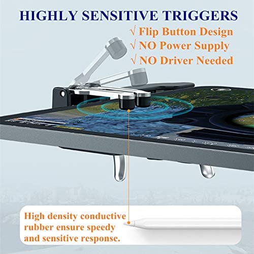 PUBG Controller for iPad, 4 Triggers [6 Finger Operation] Sensitive Shoot Aim Trigger Gamepad Grip, Support 9.7-12.9 inch iPad & Tablet (Thickness < 10mm)
