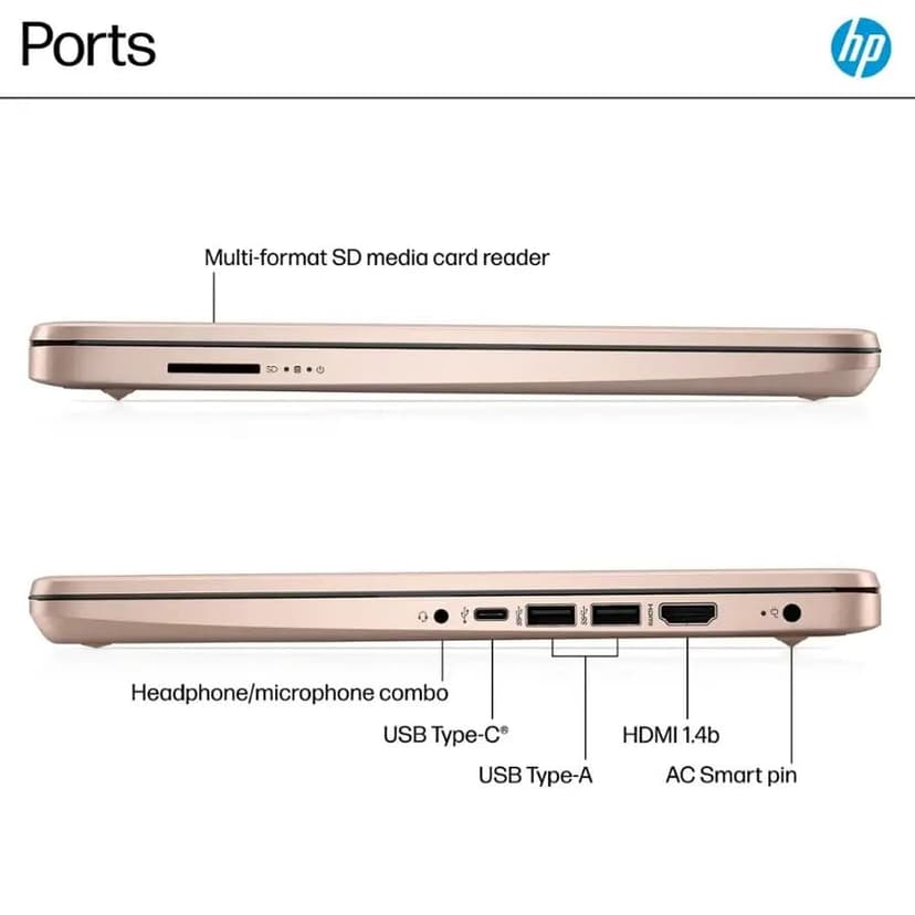 HP Business Student Laptop Computer - Windows 11 Pro & Microsoft Office Lifetime | 14 inch HD | AI-Powered, Long Batter Hr N-Serious Laptop| 16GB RAM, 128GB UFS, 256GB Extend Micro SD | Rose Gold