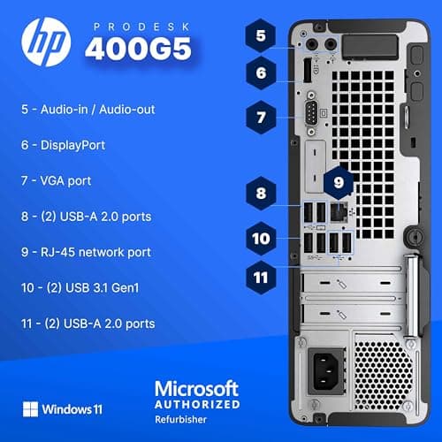 HP 400G5 ProDesk Desktop PC | Windows 11 Pro | Intel i5-8500 | 16GB RAM - 250GB NVME + 500GB SSD | 22" Monitor | RGB Speakers + Keyboard/Mouse | AX200 WiFi + BT | Home Office Computer (Renewed)
