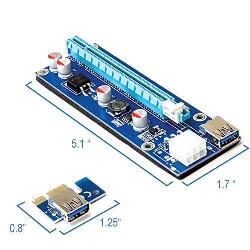 Kingwin PCIe Riser Card Adapter 1x to 16x with 6-Pin Power Cable, SATA to PCI-E Extension Cable for GPU Bitcoin Mining, Ethereum, ETH, Crypto Mining Rig (Latest Version)