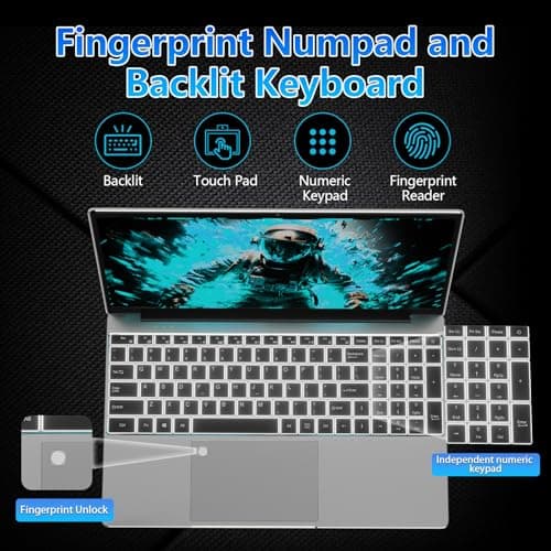 15.6" FHD Laptop,16GB DDR4 RAM 512GB SSD,Portable Laptop Computer with Backlit Keyboard,180 ° Angle Opening,Fingerprint Reader,38WH Battery,Webcam,WiFi 5,BT 4.2,Mini HDMI,USB 3.0