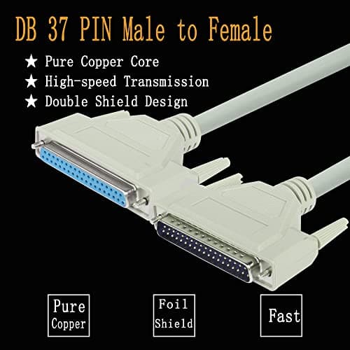 MEIRIYFA DB37 37Pin Extension Cable Serial D-SUB 37 Pin Printer Parallel Connector Cable Pure Copper Core for Engineering Wiring, Computer and Networks.（4.9FT） (Male to Female)