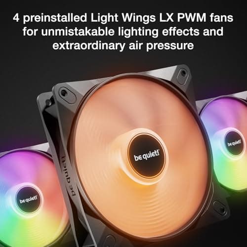 be quiet! Pure Base 501 LX Black Mid-Tower ATX Case | High Airflow | 4 Preinstalled Light Wings LX PWM Fans | ARGB Lighting with Controller and PWM hub | Optimized Air Pressure Case | BGW78