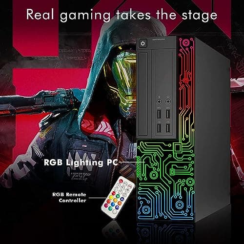 Dell RGB Gaming Desktop Computer PC, Intel Core i5, GeForce GT 1030 2GB GDDR5, 16GB RAM, 512GB SSD, 24 Inch HDMI Monitor, RGB Keyboard Mouse and Headset, WiFi, Windows 10 Pro (Renewed)