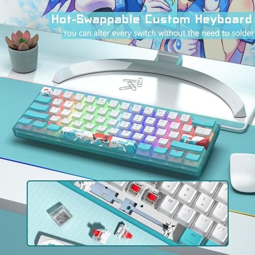 Womier 60% Percent Keyboard,WK61 Mechanical RGB Wired Gaming Keyboard,Hot-Swappable Creamy Key Board with PBT Keycaps,Linear Red Switch for Windows/MAC (Blue)