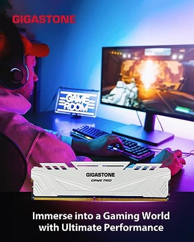 【DDR4 RAM】 GIGASTONE Game PRO 32GB Kit (2x16GB) DDR4 3200MHz PC4-25600 CL 16-18-18-40 Intel XMP 2.0 AMD Ryzen 1.35V UDIMM 288 Pin Unbuffered Non ECC High Performance Gaming Desktop Memory - White