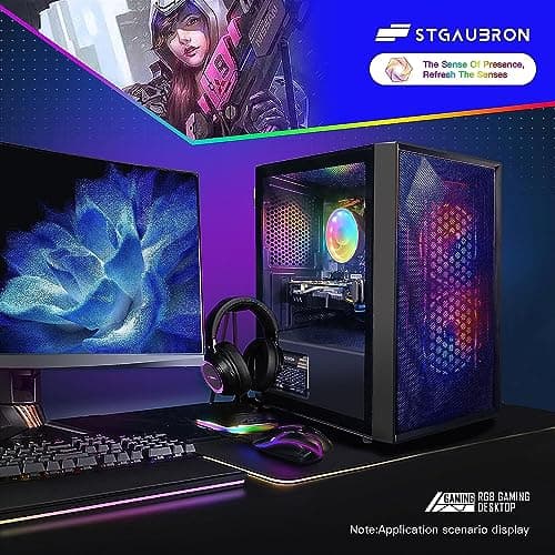 STGAubron Gaming PC, GeForce GTX 1660 Super 6G, Intel Core i3-10100F up to 4.3G, 16G DDR4, 1T SSD, WiFi, BT 5.0, RGB Fan x3, RGB BT Sound Bar, RGB BT Gaming Mic, Windows 11 Home